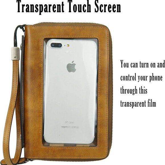 Women's Wallet Leather Clutch Purse and Handbag Wristlet Phone Wallet Case Brown - Picture 7 of 7